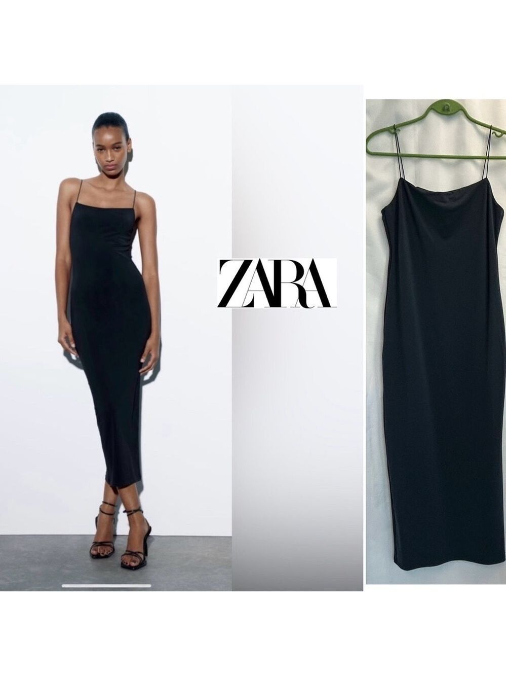 Zara dark Slate blue stretchy elastic bodycon midi tube dress spaghetti strap L
